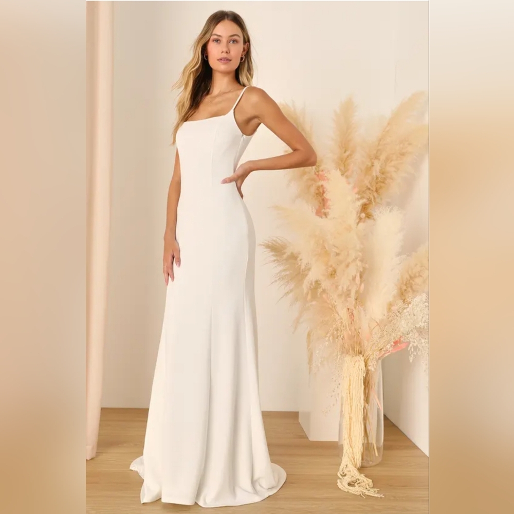 #202 Blessed Romance White Sleeveless Button Back Mermaid Maxi Dress - Picture 3 of 4